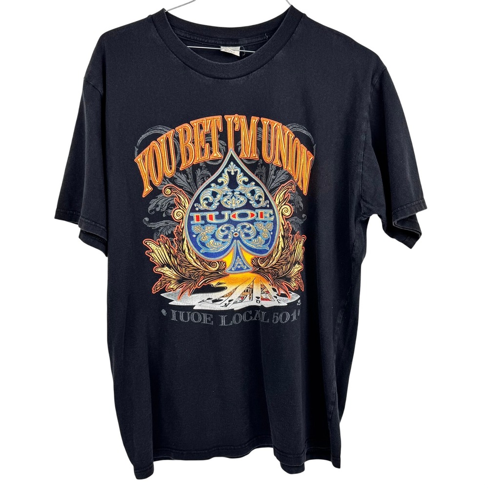 VTG Union Line IUOE Local 501 T-Shirt Men's XL Black Graphic Tee‎ Made USA